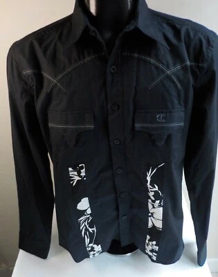 JUST CAVALLI Long Sleeve Black Shirt w/Floral Insert Made in Italy SZ XL - Image 1 of 4