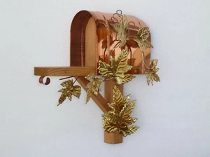 Vintage Home Interiors Copper & Wood Mailbox Shelf With Brass Leaves Pre-Owned - Picture 1 of 10