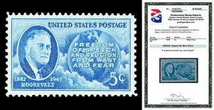 Scott 933 1946 5c Roosevelt Issue Mint Graded Superb 98 NH with PSE CERT - Picture 1 of 1