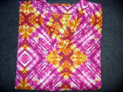 Blusa Médica Tie Die Rosa y Naranja Hecha a Mano Algodón Talla Pequeña 30-32 Foto 1 de 4