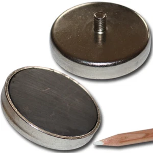 2 FLACHGREIFER TOPF MAGNETE D58x11 mm FERRIT M8 GEWINDEZAPFEN AUßENGEWINDE 28 KG - Bild 1 von 2