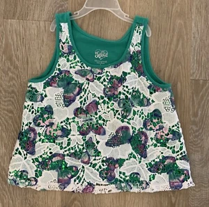 Justice Girl’s Size 8 Green Sleeveless Top With Eyelet & Sequins In The Front - Picture 1 of 7