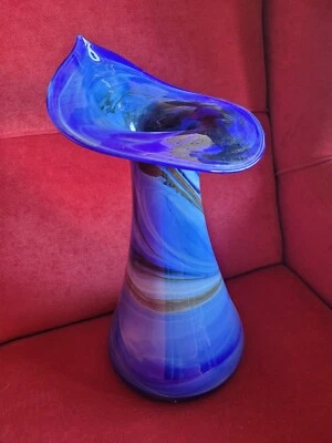 Große elegante Glasvase v. Oberstdorfer Glashütte blau 36 cm mundgeblasen - Bild 1 von 4