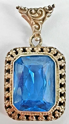 schöner Anhänger filigran Silber Schmuck blauer Aquamarin / Glas Art Deco  #360 - Bild 1 von 4