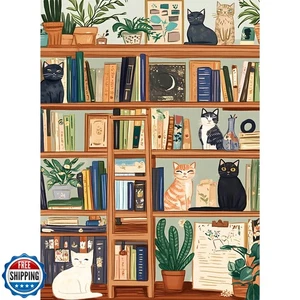 300 Piece Puzzles for Adults, Charming Cat Bookshelf Jigsaw Puzzle, Cozy and  - Picture 1 of 5