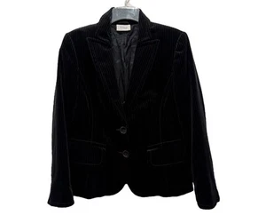 Blazer Akris Punto Mujer 10 Negro Terciopelo Rayas Chaqueta Y2K Bastante Lujo Suiza - Imagen 1 de 14