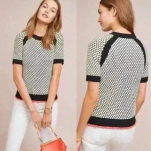Moth Anthropologie schwarz weiß Strick Kurzarm Pullover Damen M - Bild 1 von 10