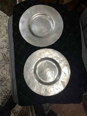 2 Vintage 12" Grossman Moody Silver Plate Chargers- Torch Ginger and Gardenia - Image 1 of 4