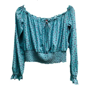 Vintage Guess Smocked Crop Top Women’s XL Rose Print Coquette Cottagecore Fairy - Picture 1 of 7