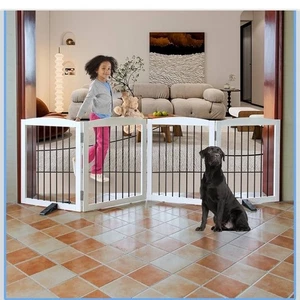 Freistehendes 4-teiliges faltbares weißes Hundetor aus Holz 24 x 80 cm im geöffneten Zustand - Bild 1 von 9