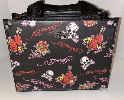 Nuevo Bolso Bandolera Ed Hardy Cartera Encubierta Calaveras Corazones Rosas Foto 1 de 4