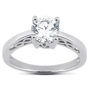 Anillo de compromiso solitario estilo vintage de diamantes naturales redondos de 1/2 quilate G VS2 14 k - Imagen 1 de 6
