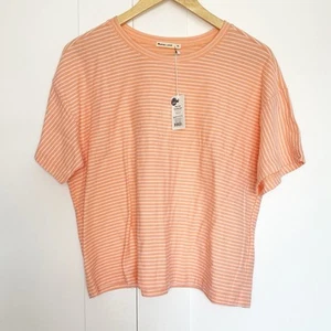 NWT Marine Layer Lydia Textured Stripe Top Tee T-shirt XL Cropped peach Orange - Picture 1 of 11