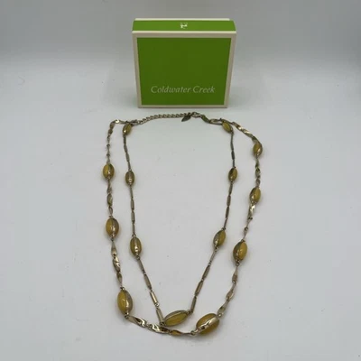 Colar longo de contas de acrílico amarelo Coldwater Creek fio duplo tom dourado 26" - Imagem 1 de 3