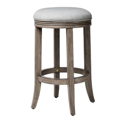 Maven Lane Stool in Reclaimed Oak Finish w/Ash Grey Fabric Upholstery(For Parts) - Image 1 of 4