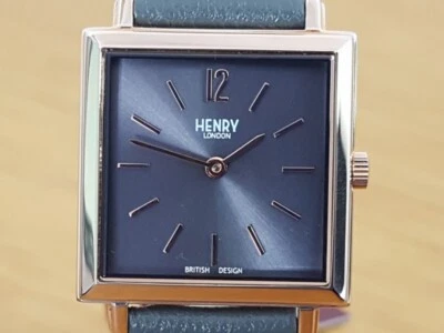 Ladies Classic Henry London Heritage Gray Leather Rose-Gold Square Dress Watch - Imagem 1 de 4
