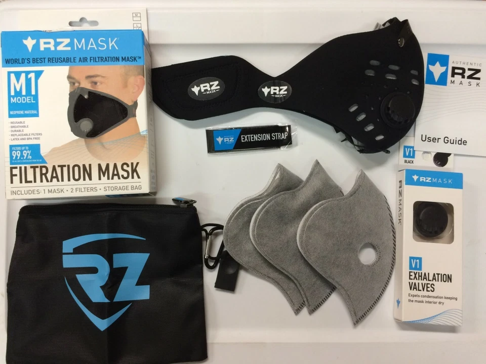 MASCARILLA RZ M1 NEOPRENO NEGRO TAMAÑO PAQUETE GRANDE KIT CON 5 FILTROS VÁLVULAS EXTRA Foto 1 de 1