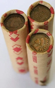 Indian Head Cent on Ends Roll ~ Wheat Penny Lincoln Head Rolls ~ Estate Sale Lot - Picture 1 of 4