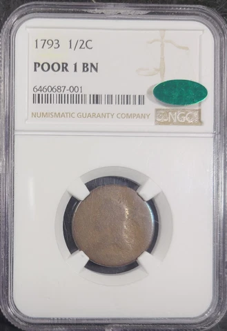 1793 U.S. 1/2C POOR 1 BN CAC Half Cent Cover