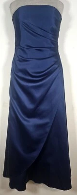 Urban Girl Nites Size 7 / 8 Blue Satin Long Dress Gown Strapless Ruched Fabric - Image 1 of 4