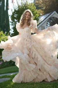 Princess Formal Birthday Party Dresses Ruched Prom Gown Puff Sleeves Prom Dress - Picture 1 of 15