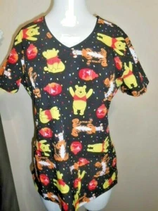 Disney Winnie the Pooh Women Scrub Top Shirt Nurse RN Tigger Honey Pot Size XS - Picture 1 of 8