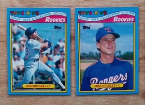 1988 Topps Toys'R'Us Rookies Mike Stanley Texas Rangers + Bob Brower NM-MINT