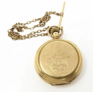 NYJEWEL Antique Gold Filled Illinois Pocket Watch 72x54mm With Chain Runs - Picture 1 of 8