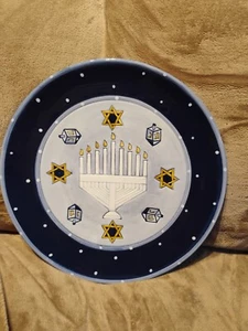 Cardinal Chanukah Ceramic Hand-Painted 14" Round Serving Platter - Picture 1 of 8