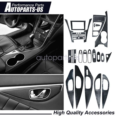 Fit Infiniti 2014-19 Q50 Q60 Carbon Fiber Style Decor Interior Kit Cover Trim - Image 1 of 4
