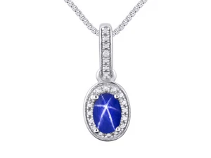 Rylos 14k White Gold Necklace Simulated Blue Star Sapphire & Diamond 6X4MM - Picture 1 of 3