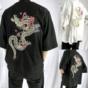 Unisex Kimono Coat Jacket Cardigans Tops Blouse Japanese Yukata Bathrobe Vintage - Picture 1 of 14