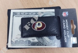 Washington Redskins Black Leather Money Clip Wallet - Magnetic - Mens NFL Wallet - Picture 1 of 6