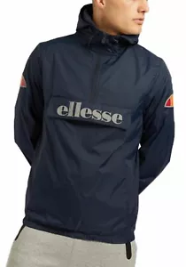 Chaqueta ellesse Acera Años 80 Retro Sobre la Cabeza Mac Con Capucha Anorak Cagoule Azul Marino - Imagen 1 de 3