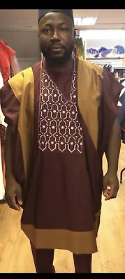 Dashiki.African Abbigliamento Uomo Set 3pz. Yoruba. Agbada. Agbada Da Uomo.Bazin Ric • 115.43€