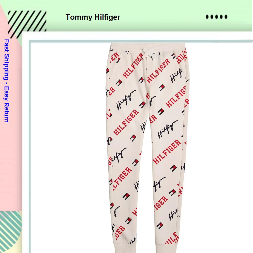 Tommy Hilfiger, Big Boys All-Over Hilfiger Print Joggers, Snow White, 6 - Image 1 of 1