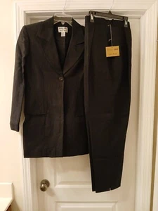 Focus 2000 NWT VTG Women's 2pc Pant Suit Linen Blend Fully Lined Black Size 8 - Picture 1 of 8