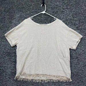 Camisa para mujer Zac & Rachel grande doblada mezcla de lino suéter manga corta informal - Imagen 1 de 11