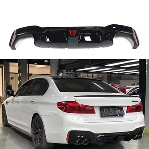 Rear Bumper Diffuser Cover For 2017-2021 BMW G30 G38 5 Series W/ Light Black - Picture 1 of 10