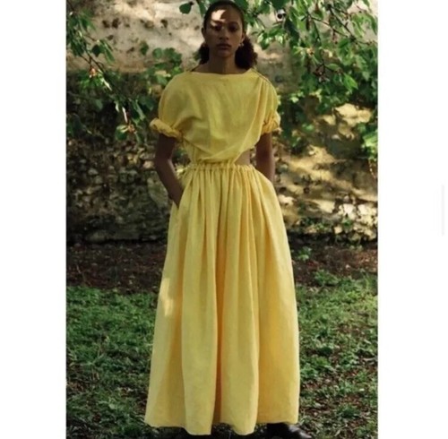 Abito Drappeggiato Lino Giallo Celine 38 Resort 2018 Phoebe Philo