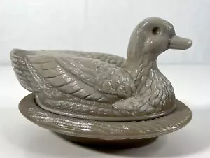Vintage Westmoreland Light Brown Glass Duck on Nest Lidded Dish - Picture 1 of 20