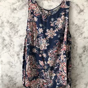 Daniel Rainn Womens Size M Medium Sleeveless Floral Blouse Navy Blue Tunic Top - Picture 1 of 13