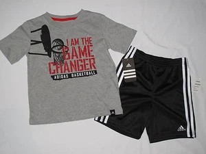 NWT ADIDAS 2pc set short shirt BOY size 5 gray, black - Picture 1 of 6