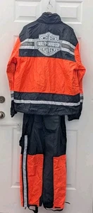 Harley Davidson Mens  Sz L Rain Gear 2 pc  Suit Jacket Pants Black Orange Hi-Vis - Picture 1 of 22