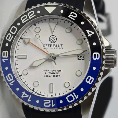Deep Blue Men's Master 1000 GMT Automatic Watch White Dial 40mm - Image 1 of 4