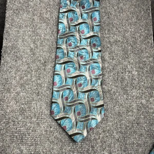 J. Ferrar gewebte Krawatte 4" x 60" blau geometrisch Allover Vollseide Italienisch hergestellt - Bild 1 von 8