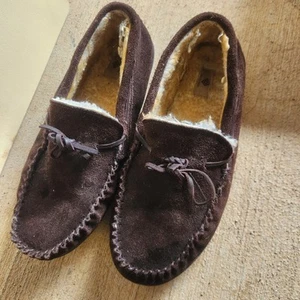 Rockport Slippers Faux Fur Lined Moccasins 119841 Brown Suede Mens Size 9.5/10 - Picture 1 of 5