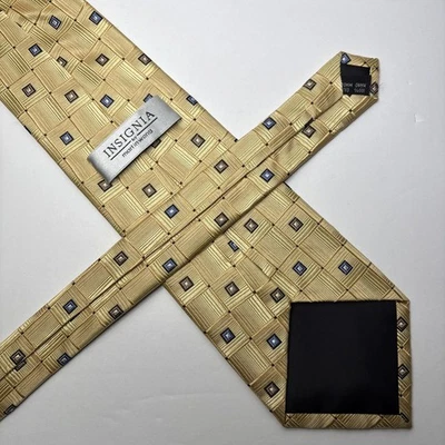 Vintage Insignia By Martin Wong Men’s Hand Made 100% Silk Necktie Gold Checkered - Image 1 of 4