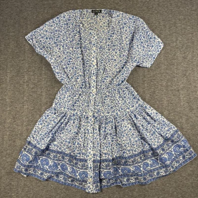 Vestido J.Crew Mujer Pequeño Azul Blanco Floral Cachemira Botón Forrado Delantero CK806 Foto 1 de 4