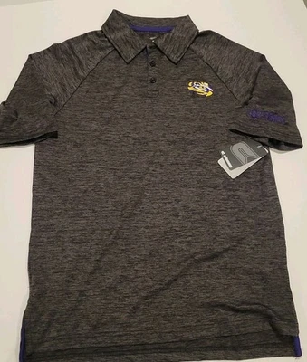 Camisa Polo Para Hombre Coliseo Gris Carbón LSU Tiger S Ojo de Tigre Borde Púrpura Foto 1 de 4